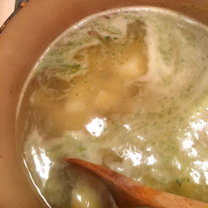 celery soup simmering in pot